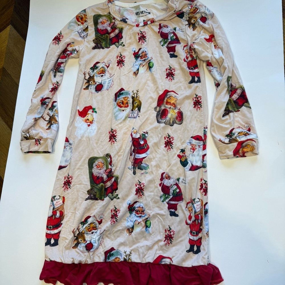 Velveteen by Bunny Knots Holiday Kids Nightgown with Santa and Reindeer bamboo
